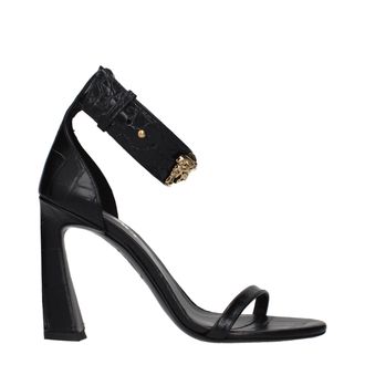 Versace Black Leather Stiletto Heel Womens Sandals