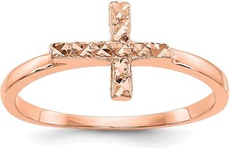 Diamond2Deal 14k Rose Gold Polished & Diamond-Cut Cross Ring