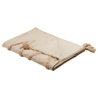 Beliani Manta De Algod&oacute;n Beige 130 X 180 Cm Patr&oacute;n Geom&eacute;trico Accesorio Acogedor Morbi