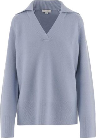 Vince V-neck Knitwear, female, Blue, XS, Wool and Cashmere-Blend Oversized Polo Jumper