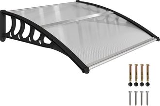 OUTSUNNY Marquesinas Exterior Para Puertas Y Ventanas, 195x75 Cm, Contra Sol Y Lluvia, Con Cubierta Policarbonato, Regleta De Aluminio, Transparente