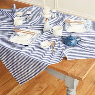 Solino Home Linen Table Throw - Amalfi Stripe, 52 x 52, 52 x 52 in Navy And White at Nordstrom, Size Small