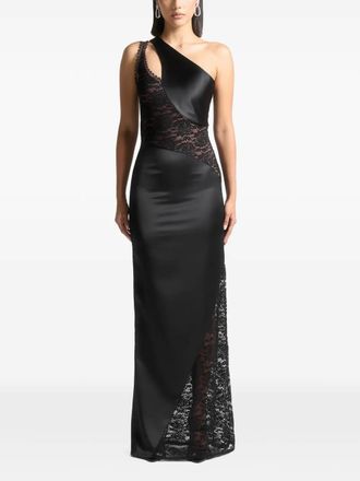 Manière De Voir lace-trim one-shoulder gown - Zwart