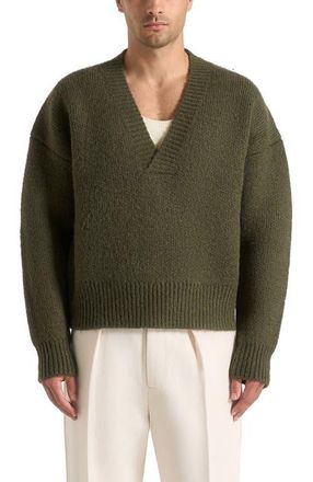 Mani&egrave;re De Voir Chad V-Neck Wool Knit Jumper in Deep Olive at Nordstrom, Size Medium
