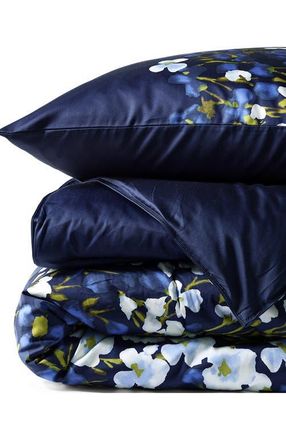 Lands End 400 Thread Count Premium Supima Cotton No Iron Sateen Comforter in Deep Sea Navy Floral at Nordstrom, Size Full