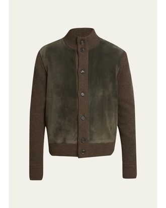 Ermenegildo Zegna Mens Cashmere and Suede Bomber-Style Sweater