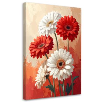 Feeby Cuadro Sobre Lienzo Gerberas Rojas Y Blancas Sobre Fondo Claro 80x120
