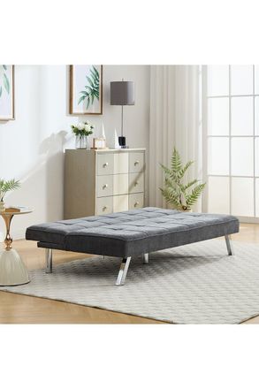Living and Home Modern Convertible Sofa Bed with Tufted Design in Light Grey