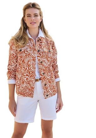 Jessica London Classic Cotton Denim Jacket in Clove Scroll at Nordstrom, Size 36