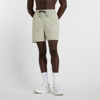 New Balance Mens Reimagined Graphic Woven Short 7 in Green Polywoven, size X-Large