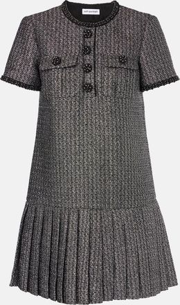 Self Portrait Pleated boucle minidress
