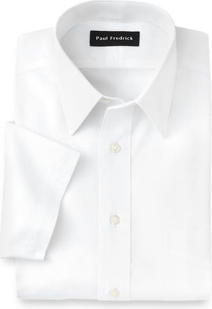 Paul Fredrick Non-iron Cotton Pinpoint Solid Point Collar Short Sleeve Dress Shirt in White at Nordstrom, Size 14.5