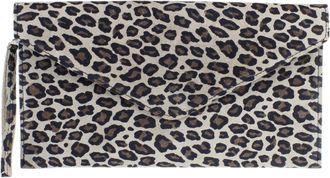 Girly HandBags Italian Suede Leather Envelope Clutch Bag (Small Leopard)