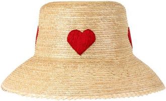 Sunshine Tienda Embroidered Heart Palm Straw Bucket Hat at Nordstrom, Size X-Small