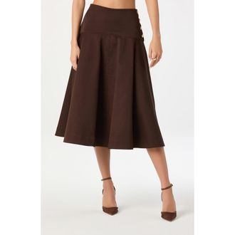 ASTR the Label Drop Waist Stretch Cotton Midi Skirt in Brown at Nordstrom, Size X-Small