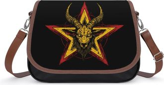 Generic Pentagram Baphomet Goat Demon Crossbody Bag Womens Handbag PU Message Bags Shoulder Purse with Adjustable Strap