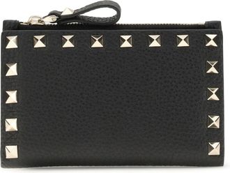 Valentino Garavani Womens Coin Purse Card Case Rockstud Calf Leather Black Wallets & Purses