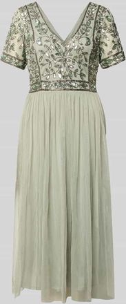 Lace & Beads Knielanges Kleid mit floralem Pailettenbesatz in Mint, Gr&ouml;&szlig;e XXS