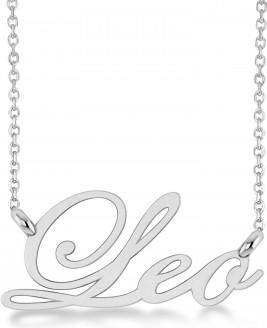 Allurez Leo Zodiac Text Pendant Necklace 14k White Gold
