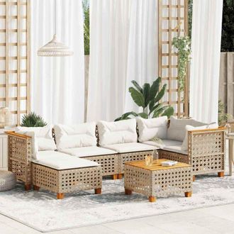 vidaXL Vidaxl - Set Sof&aacute;s De Jard&iacute;n 7 Piezas Y Cojines Rat&aacute;n Sint&eacute;tico Beige