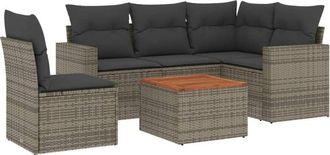 vidaXL Set De Muebles De Jard&iacute;n 6 Pzas Y Cojines Rat&aacute;n Sint&eacute;tico Gris Vidaxl