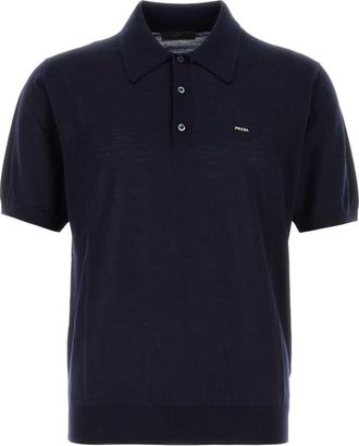 Prada Navy Blue Logo Print Polo