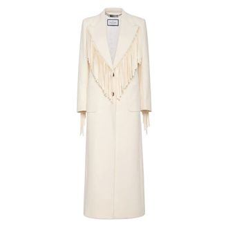 Philipp Plein Jassen, Dames, Beige, M, Wol, Fringes Lange Jas