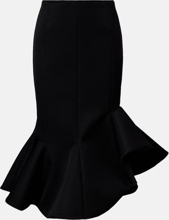 MUGLER Asymmetric ruffled wool-blend midi skirt
