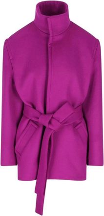 Saint Laurent Jassen, Dames, Paars, S, Wol, Boxy jas met ceintuur in wol