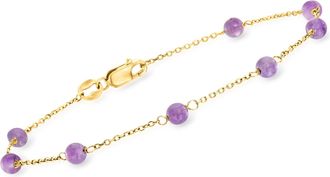 Ross-Simons Italian Amethyst Bead Station Bracelet in 18kt Yellow Gold