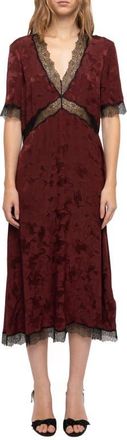 Zadig&Voltaire Redoxal Horse Jacquard Silk Midi Dress in Cherry at Nordstrom, Size X-Small