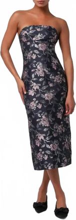 Lulus Perla Jacquard Strapless Midi Dress In Blue