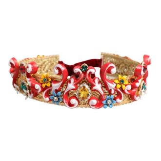 Dolce & Gabbana Hair Accessories, female, Red, Size: ONE SIZE Red Carretto Crystal Gold Tiara Headband