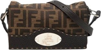 Fendi Pre-owned Cross Body Bags, female, Brown, Size: ONE SIZE Pre-owned Selleria Zucca Canvas Leather Shoulder Bag