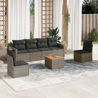 vidaXL Vidaxl - Set De Sof&aacute;s De Jard&iacute;n 7 Piezas Con Cojines Rat&aacute;n Pe Gris
