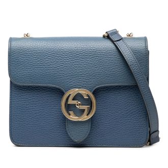 Gucci Pre-owned Womens Small Dollar Calfskin Interlocking G Crossbody - Blue Leather - One Size