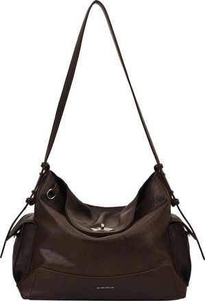 Generic PU Leather Casual Sling Bag with Chain Stylish Crossbody Bag Large Capacity Versatile Tote Bag Travel Dating Work Handbag (Coffee)