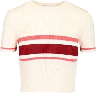 Self Portrait Gestreept Viscose Knit Button Top - Dames - Ronde hals truien - Veelkleurig - M - Polyester - Truien & Vesten