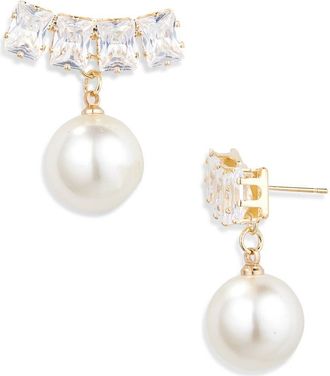 Tasha CZ & Faux Pearl Drop Earrings in Gold Cz Pearl at Nordstrom Rack