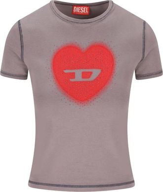 Diesel Tops, Dames, Grijs, S, Katoen, T-shirt met hartprint