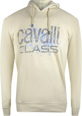 Roberto Cavalli Mens Cavalli Class Cracked Sprayed Logo Beige Hoodie - Tan - Size: 38