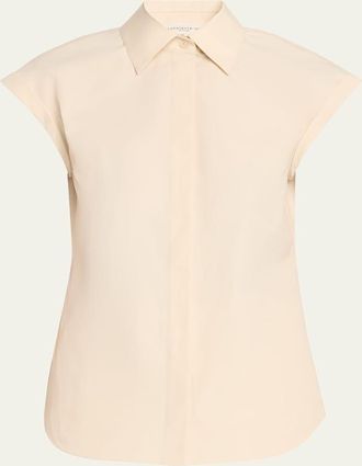 Lafayette 148 New York Fitted Cap-Sleeve Cotton Shirt