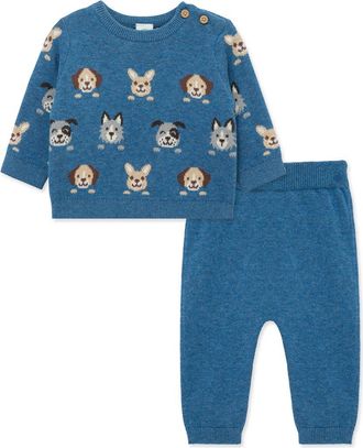 Little Me Puppy Paws Cotton Sweatshirt & Sweatpants Set in Blue at Nordstrom, Size 3M