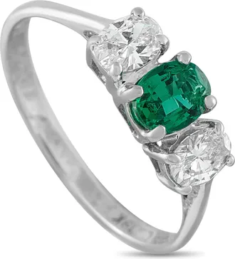 Luxury Bazaar 18K White Gold Lab-Grown Diamond and Emerald Ring MF12-062226
