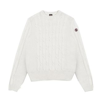 Colmar Kabelgebreide trui met ronde hals - Heren - Sport - Wit - Maat: L Wol