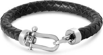 Bruno Magli Mens Chorded Leather Bracelet, Black