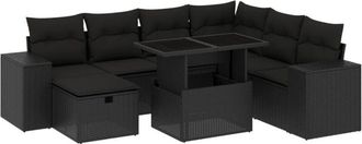 vidaXL Set De Sof&aacute;s De Jard&iacute;n 8 Piezas Y Cojines Rat&aacute;n Sint&eacute;tico Negro Vidaxl