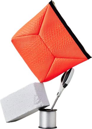 Ampersand As Apostrophe Snake-Effect Leather X-Pouch Clutch In Neon Orange Python