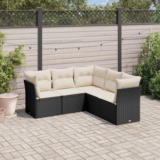 vidaXL Set De Muebles De Jard&iacute;n 5 Pzas Y Cojines Rat&aacute;n Sint&eacute;tico Negro Vidaxl