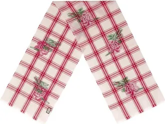 Gucci Unisex Off White Wool Plaid Rose Print Scarf Muffler